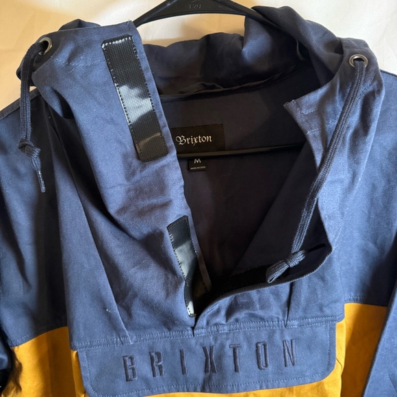 Brixton Colorblock Hooded Anorak Pullover Jacket Navy Mustard 100% Cotton - Picture 6 of 11